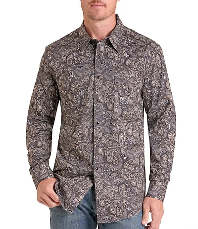 Rock & Roll Denim Long Sleeve Paisley Print Shirt