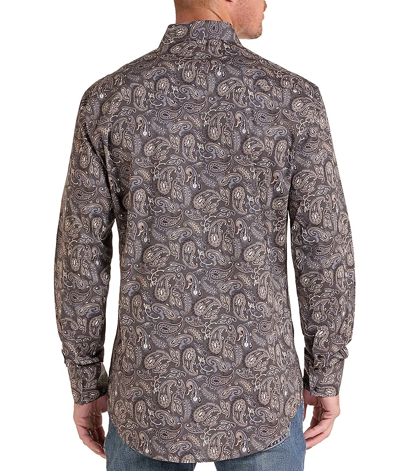 Rock & Roll Denim Long Sleeve Paisley Print Shirt