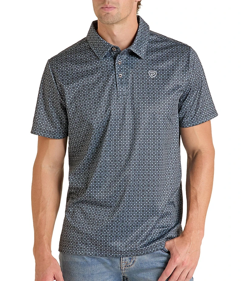 Rock & Roll Denim Medallion Print Polo Shirt