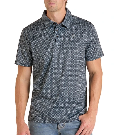 Rock & Roll Denim Medallion Print Polo Shirt