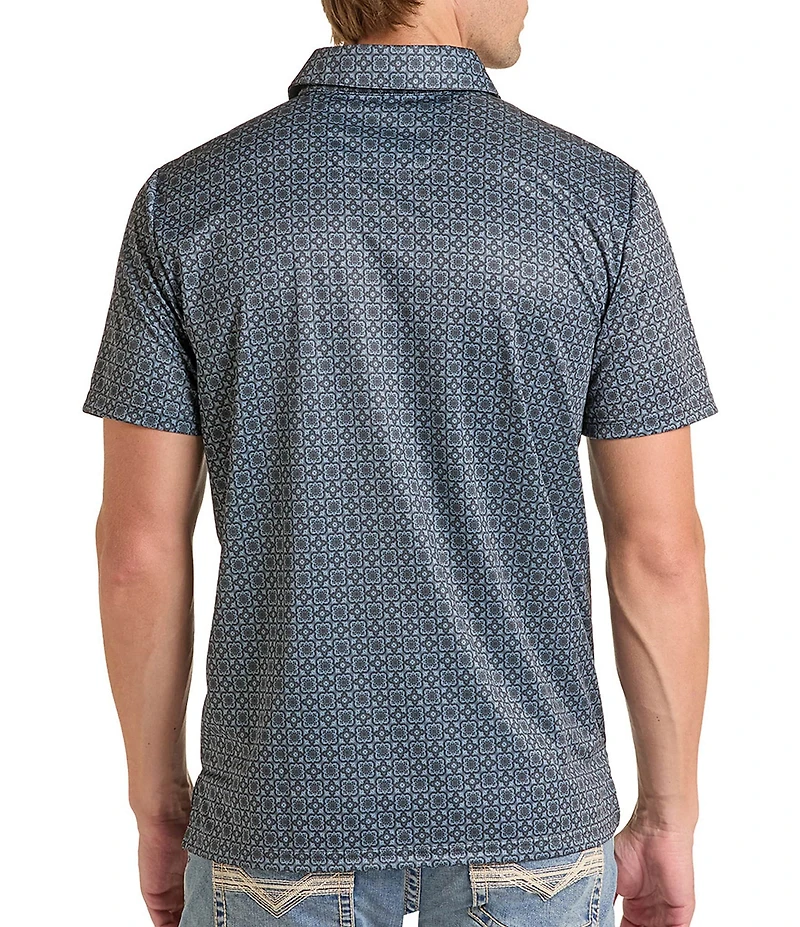 Rock & Roll Denim Medallion Print Polo Shirt