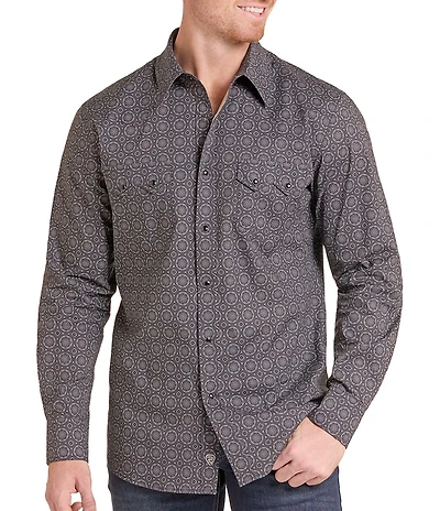 Rock & Roll Denim Medallion Print Woven Western Shirt