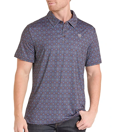 Rock & Roll Denim Medallion Printed Short Sleeve Polo