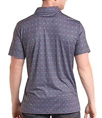 Rock & Roll Denim Medallion Printed Short Sleeve Polo