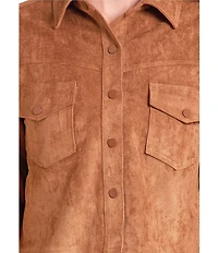 Rock & Roll Denim Micro Suede Point Collar Long Sleeve Fringe Jacket