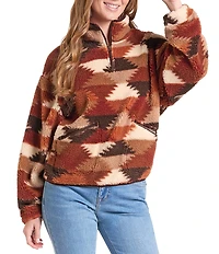 Rock & Roll Denim Patch Hexagon Banded Collar Long Sleeve Sherpa Jacket