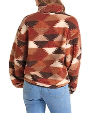 Rock & Roll Denim Patch Hexagon Banded Collar Long Sleeve Sherpa Jacket