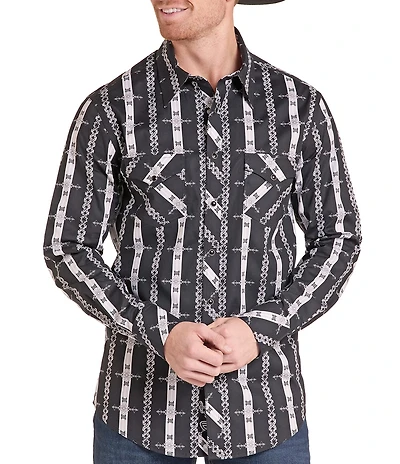 Rock & Roll Denim Printed Snap Front Woven Western Shirt