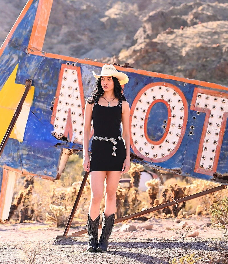 Rock & Roll Denim Ribbed Knit Scoop Neck Sleeveless Bodycon Mini Dress