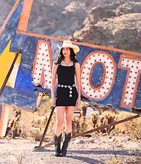 Rock & Roll Denim Ribbed Knit Scoop Neck Sleeveless Bodycon Mini Dress