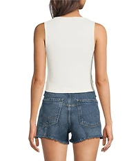 Rock & Roll Denim Ribbed Knit Scoop Neck Sleeveless Macrame Tank Top