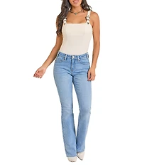 Rock & Roll Denim Square Neck Sleeveless Buckle Strap Tank Top