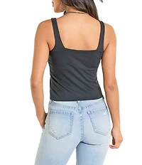 Rock & Roll Denim Square Neck Sleeveless Buckle Strap Tank Top