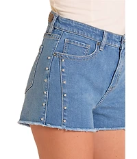 Rock & Roll Denim Stretch Denim High Rise Studded Frayed Shorts
