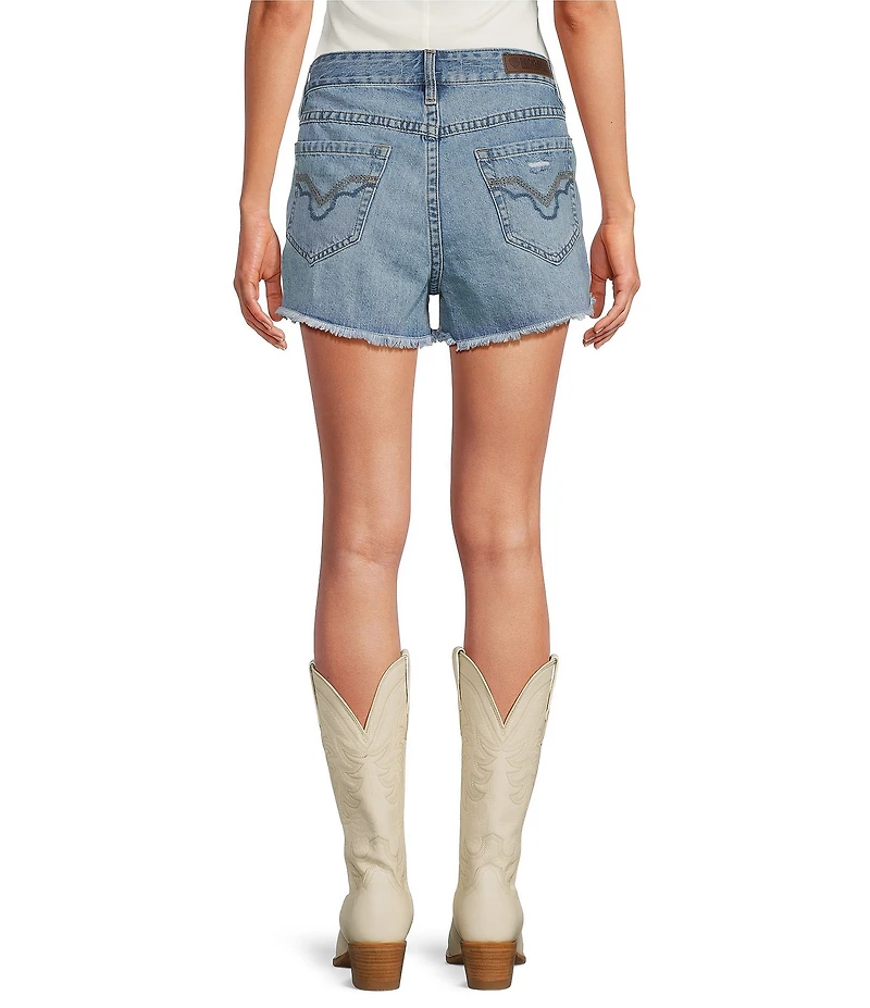 Rock & Roll Denim Stretch Denim Mid Rise Distressed Shorts