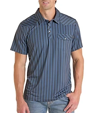 Rock & Roll Denim Striped Short Sleeve Polo Shirt