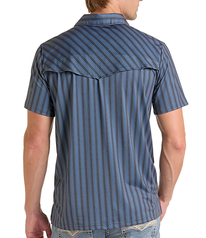 Rock & Roll Denim Striped Short Sleeve Polo Shirt