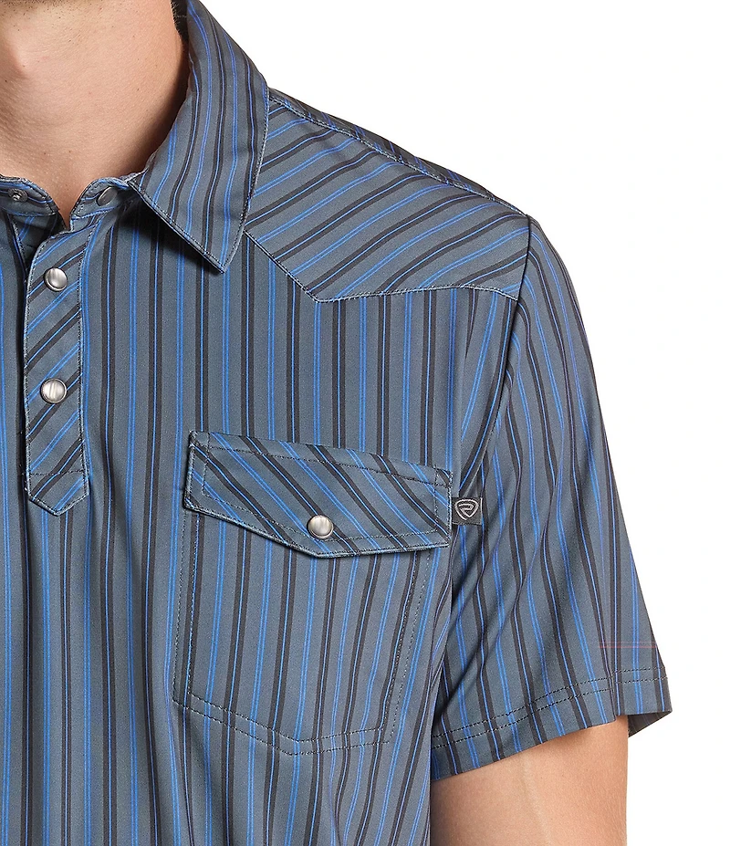 Rock & Roll Denim Striped Short Sleeve Polo Shirt