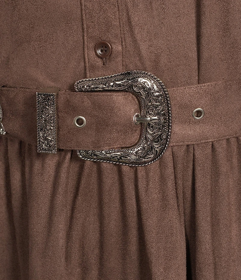 Rock & Roll Denim Suede Collar Neck Long Sleeve Dress