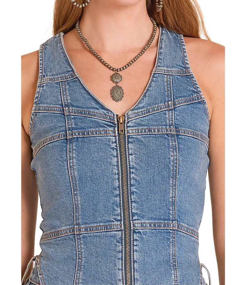 Rock & Roll Denim V-Neck Sleeveless Denim Vest