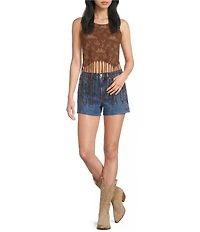 Rock & Roll Denim Zig Zag Mid Rise Raw Hem Shorts