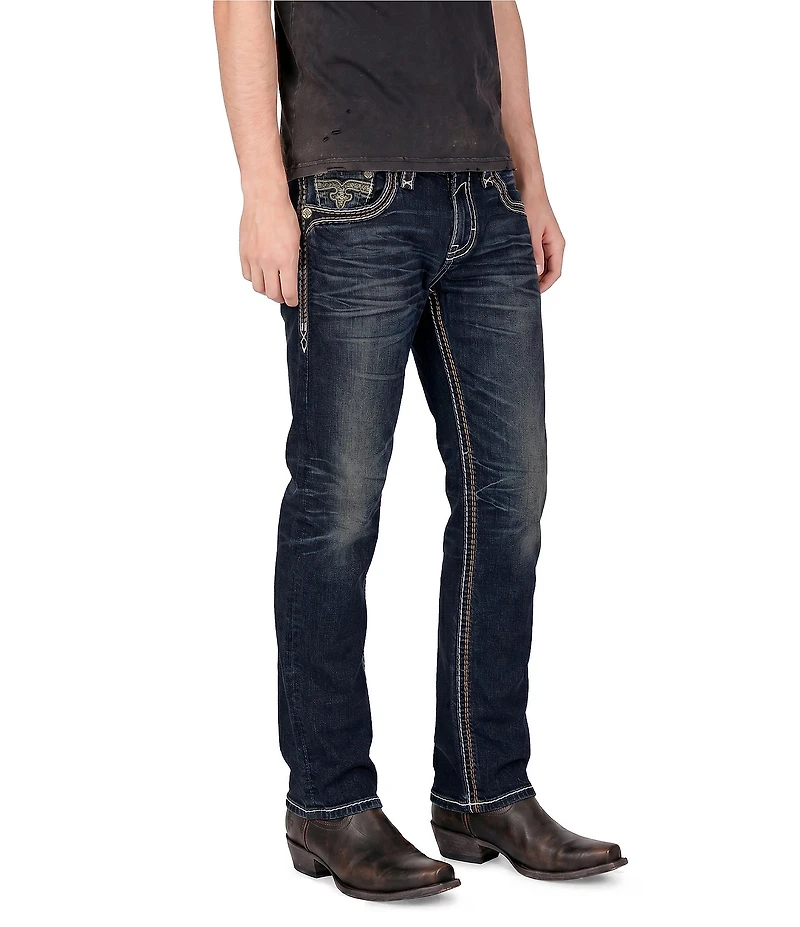 Rock Revival 32#double; Whiskering, And Subtle Fading Straight Leg Jeans