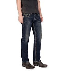 Rock Revival 32#double; Whiskering, And Subtle Fading Straight Leg Jeans