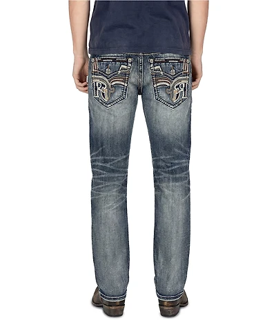 Rock Revival Bexton 32#double; Inseam Straight Vintage Blue Wash Denim Jeans