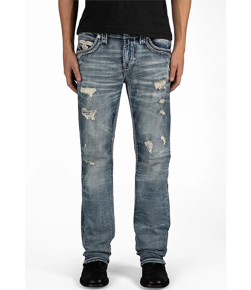 Rock Revival Braylon Straight Leg Oversized-Fleur-De-Lis-Embroidered-Pocket Jeans