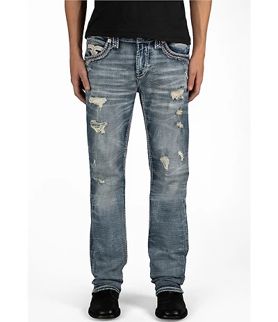 Rock Revival Braylon Straight Leg Oversized-Fleur-De-Lis-Embroidered-Pocket Jeans
