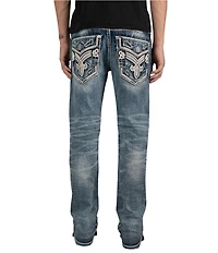 Rock Revival Braylon 32#double; Straight Leg Oversized-Fleur-De-Lis-Embroidered-Pocket Jeans