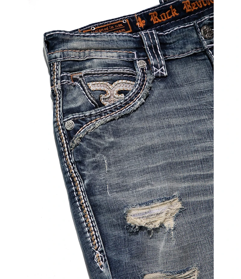 Rock Revival Braylon 32#double; Straight Leg Oversized-Fleur-De-Lis-Embroidered-Pocket Jeans