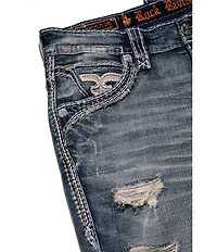 Rock Revival Braylon 32#double; Straight Leg Oversized-Fleur-De-Lis-Embroidered-Pocket Jeans