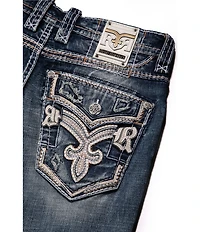 Rock Revival Braylon 32#double; Straight Leg Oversized-Fleur-De-Lis-Embroidered-Pocket Jeans
