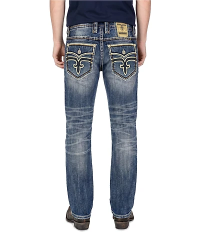 Rock Revival Caleb Fleur-De-Lis-Embroidered Straight Leg Jeans
