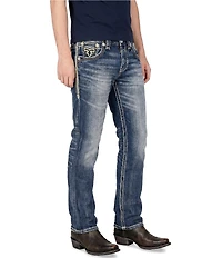 Rock Revival Caleb Fleur-De-Lis-Embroidered Straight Leg Jeans