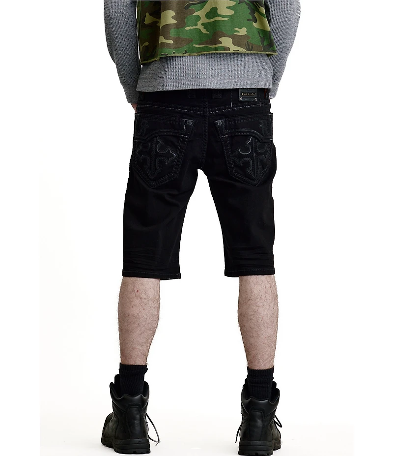 Rock Revival Camilo Relaxed Fit Fleur-De-Lis-Embroidered Denim Shorts