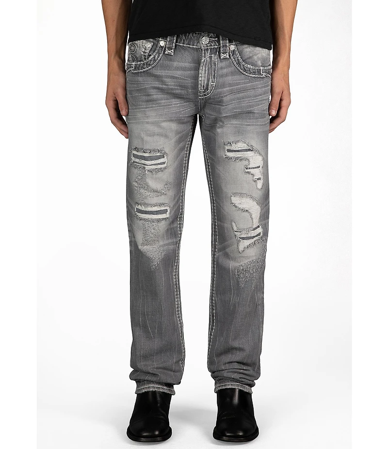 Rock Revival Danielle 32#double; Straight Leg Distressed Jeans