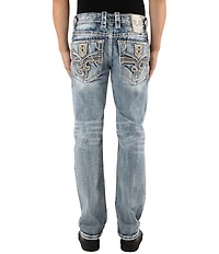 Rock Revival Emiliano Fleur-de-Lis Straight Leg Distressed Jeans