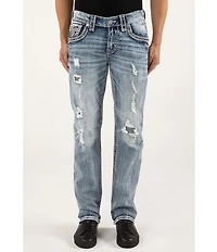 Rock Revival Emiliano Fleur-de-Lis Straight Leg Distressed Jeans