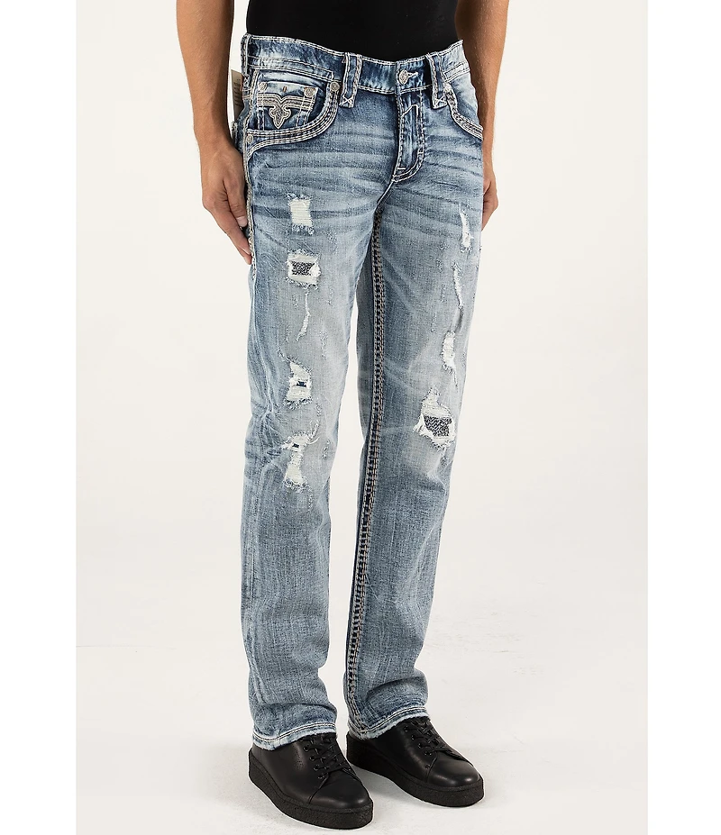 Rock Revival Emiliano Fleur-de-Lis Straight Leg Distressed Jeans