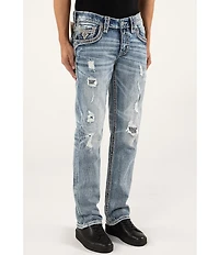 Rock Revival Emiliano Fleur-de-Lis Straight Leg Distressed Jeans