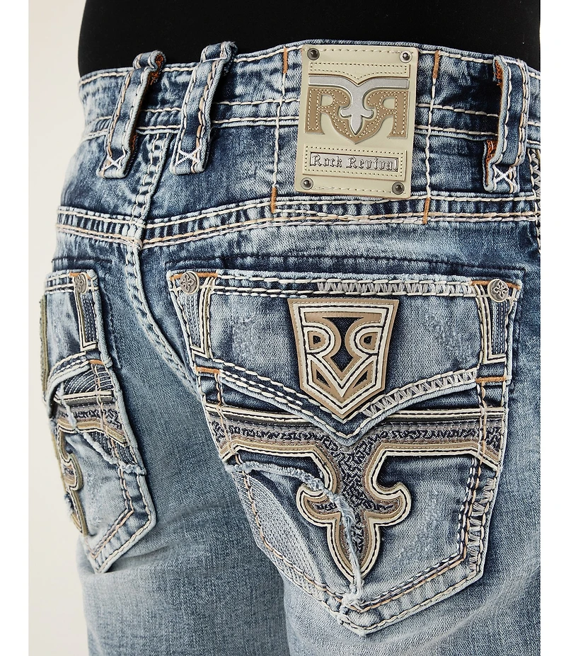 Rock Revival Emiliano Fleur-de-Lis Straight Leg Distressed Jeans