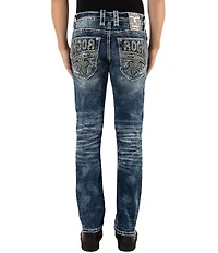 Rock Revival Ernest Fleur-de-Lis Straight Leg Distressed Jeans