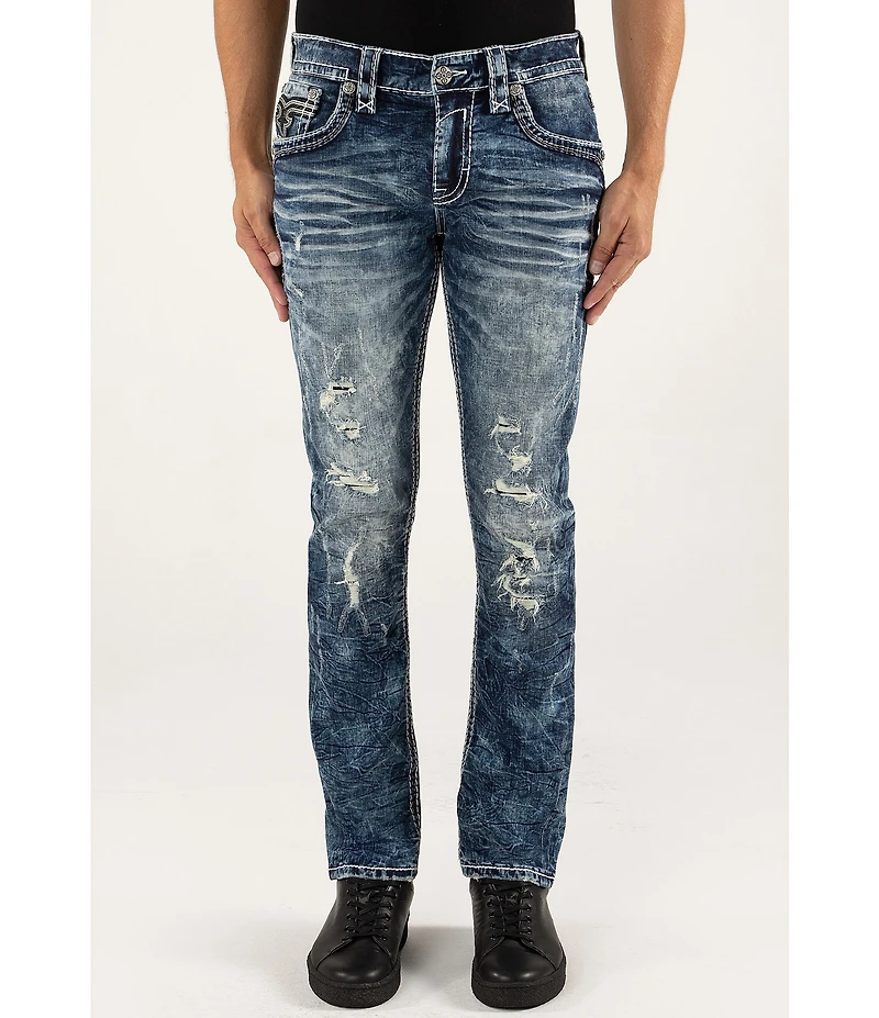 Rock Revival Ernest Fleur-de-Lis Straight Leg Distressed Jeans