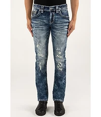 Rock Revival Ernest Fleur-de-Lis Straight Leg Distressed Jeans