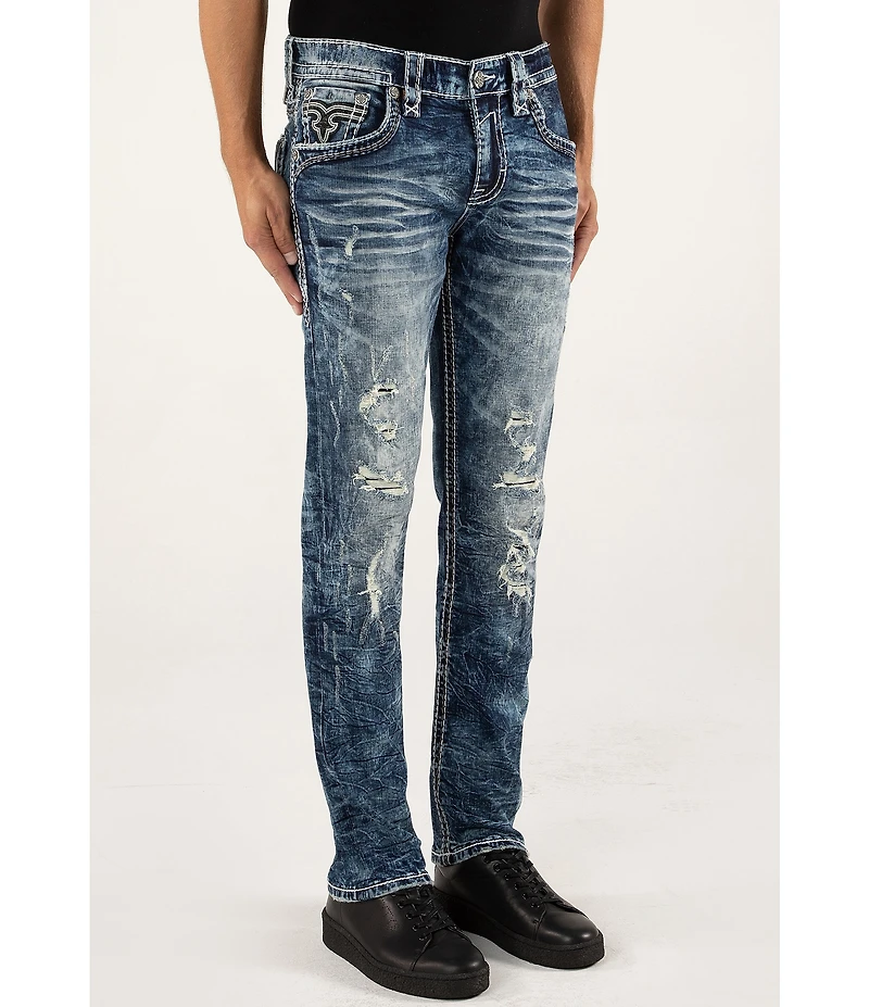 Rock Revival Ernest Fleur-de-Lis Straight Leg Distressed Jeans