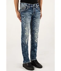 Rock Revival Ernest Fleur-de-Lis Straight Leg Distressed Jeans