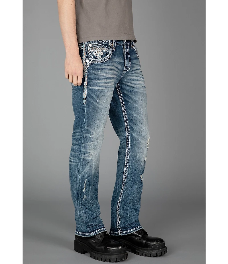 Rock Revival Isaiah Fleur-de-Lis Straight Leg Distressed Jeans