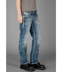 Rock Revival Isaiah Fleur-de-Lis Straight Leg Distressed Jeans